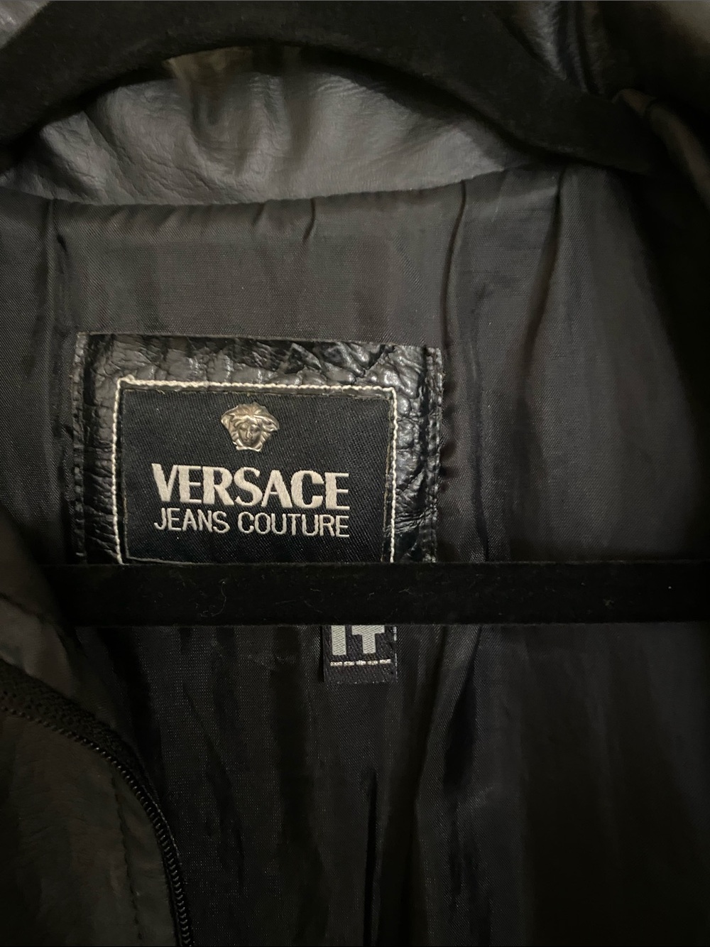 Versace Black Leather Jacket with Embroidered Logo - Picture 5 of 8